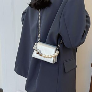 Trendy Mini Pearl Chain Crossbody Bag for Women - Stylish Versatile 2025 Summer Shoulder Small Square Bag