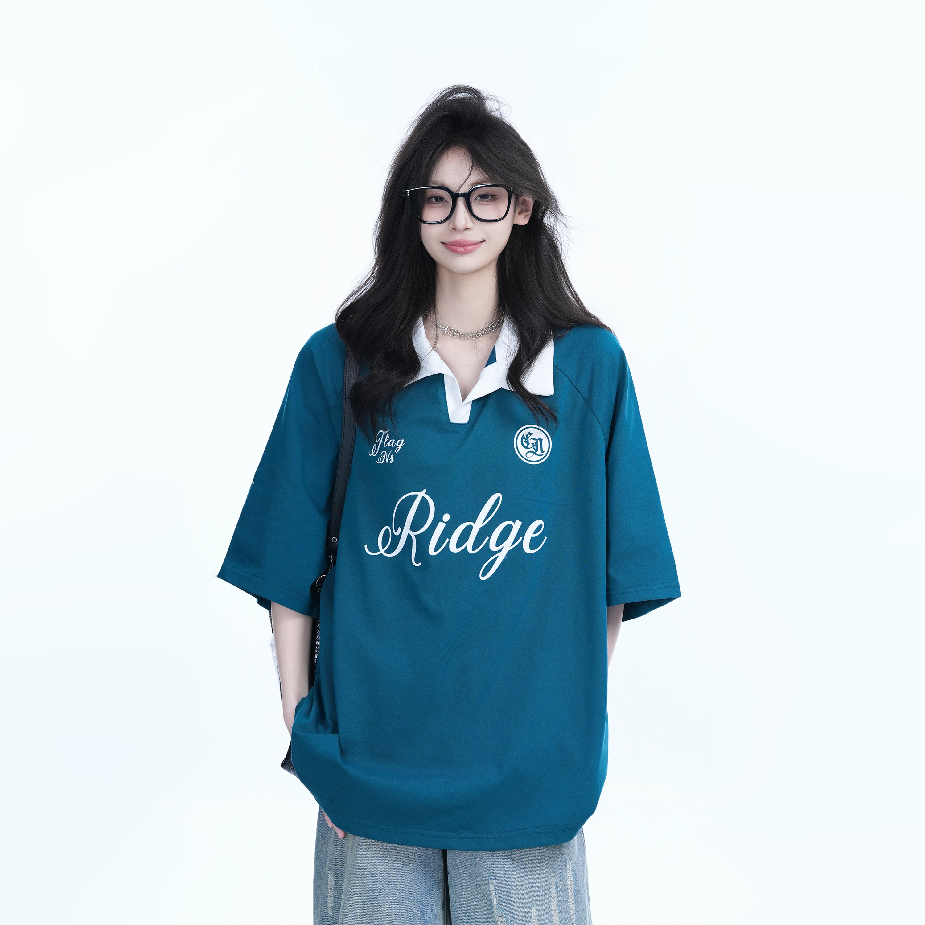 Trendy Oversized American College Style Sports T-Shirt for Women - Short Sleeve Polo, Casual Relaxed Fit, Y2K Fashion