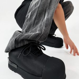 Trendy Oversized Black Sneakers for Men & Women, High Street Warrior Mickey Thick-Soled Height-Increasing Shoes