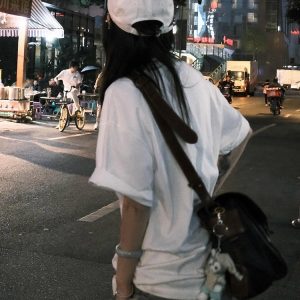 Trendy Oversized White T-Shirt for Women - Summer Graffiti Print Half Sleeve American Style Heavyweight Top