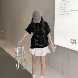 Trendy Relaxed Fit Beaded Letter Short Sleeve T-Shirt for Men and Women - Summer High-End Couple Style