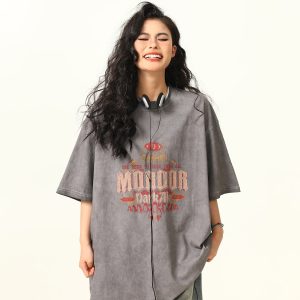 Trendy Retro High Street Printed Short-Sleeve T-Shirt for Men and Women, Vintage Wash Style, 90s Inspired Fashion