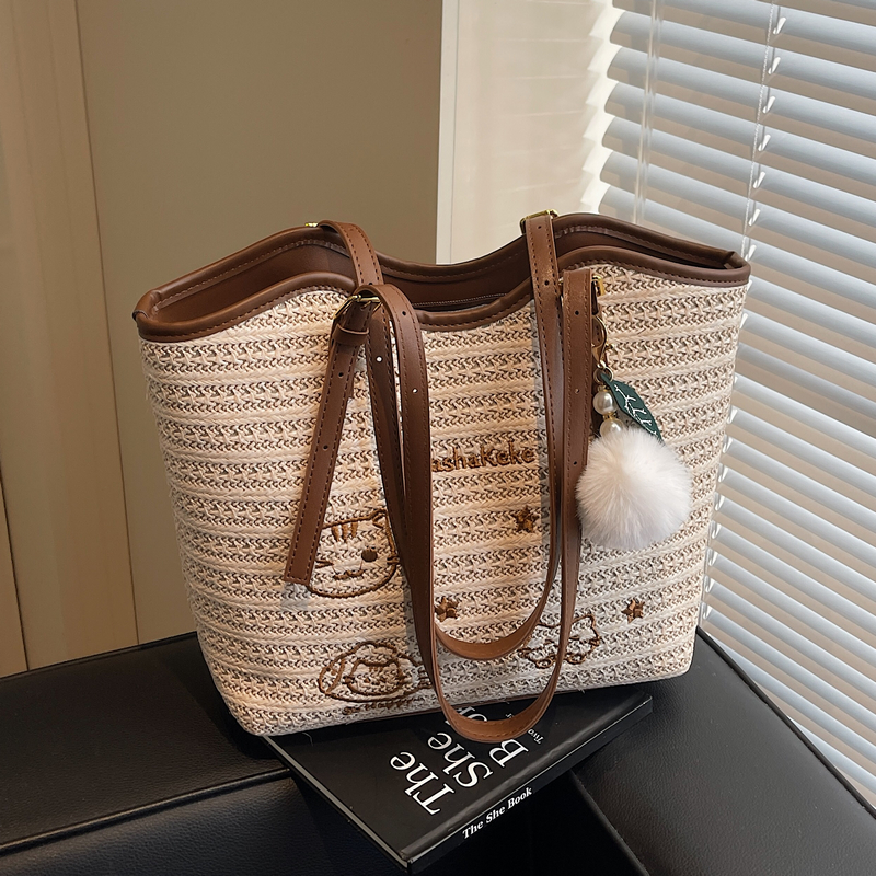Trendy Summer Woven Tote Bag for Women, Embroidered Shoulder Bag, Large Capacity Fashionable Handbag 2025