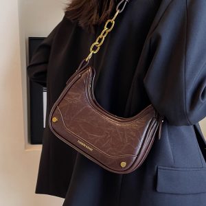 Trendy Textured Small Bag for Women - 2025 New Style Chain Shoulder Crossbody Bag, Niche Design Underarm Purse