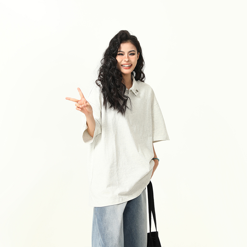 Trendy Unisex Half-Zip Metal Polo Shirt - Short Sleeve American Streetwear Top for Couples, Y2K Style Fashion Essential