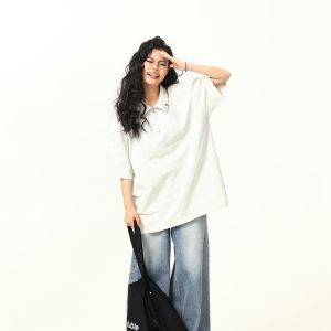 Trendy Unisex Half-Zip Metal Polo Shirt - Short Sleeve American Streetwear Top for Couples, Y2K Style Fashion Essential