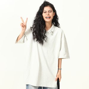 Trendy Unisex Half-Zip Metal Polo Shirt - Short Sleeve American Streetwear Top for Couples, Y2K Style Fashion Essential