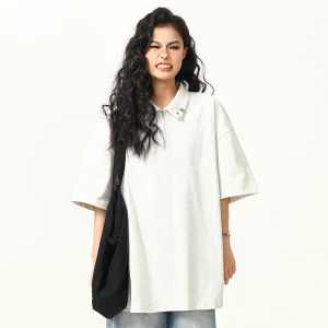 Trendy Unisex Half-Zip Metal Polo Shirt - Short Sleeve American Streetwear Top for Couples, Y2K Style Fashion Essential