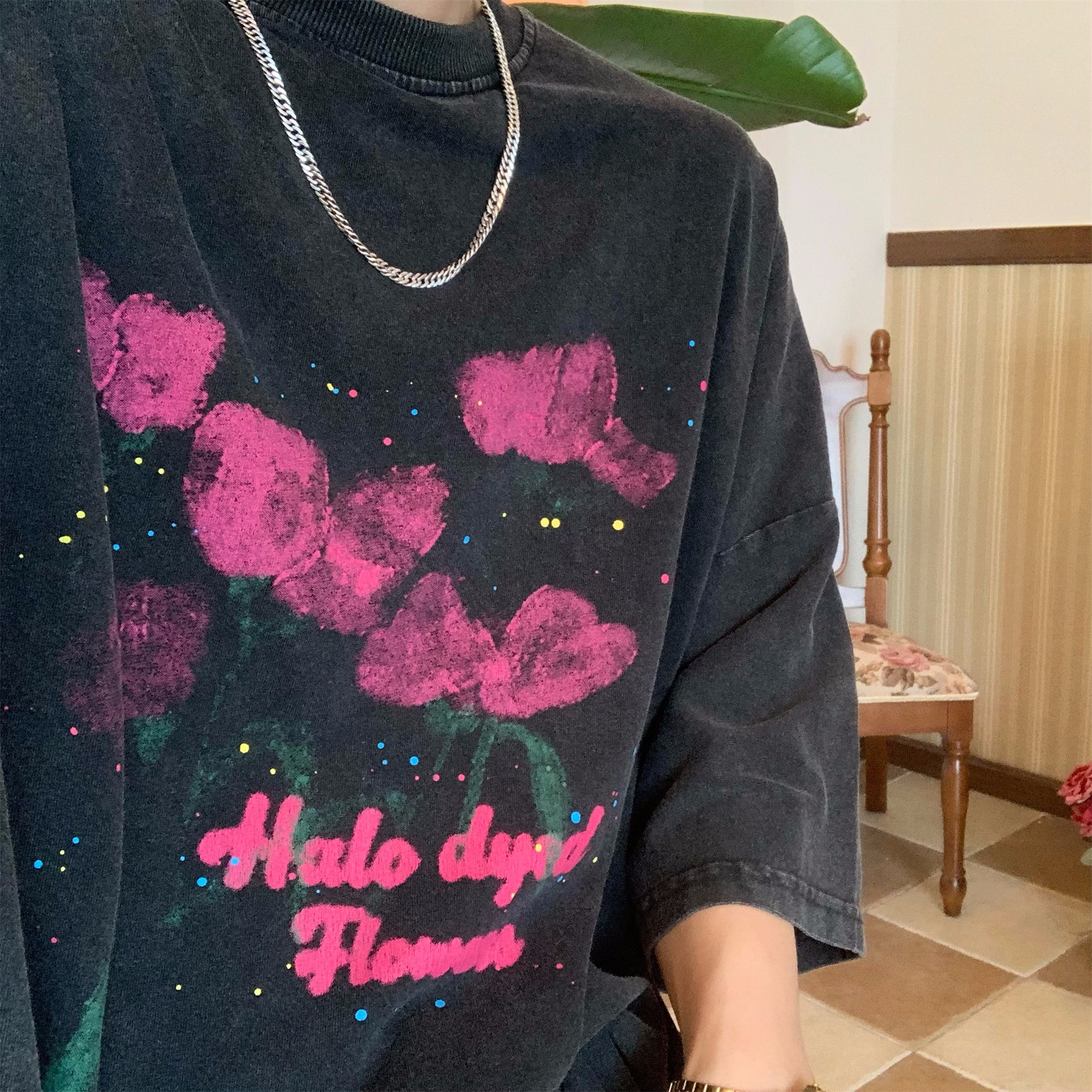 Trendy Vintage Wash Dream Print Short Sleeve T-Shirt for Couples - Unisex Summer High Street Style Tee Trendy Vintage Wash Dream Print Short Sleeve T-Shirt for Couples - Unisex Summer High Street Style Tee