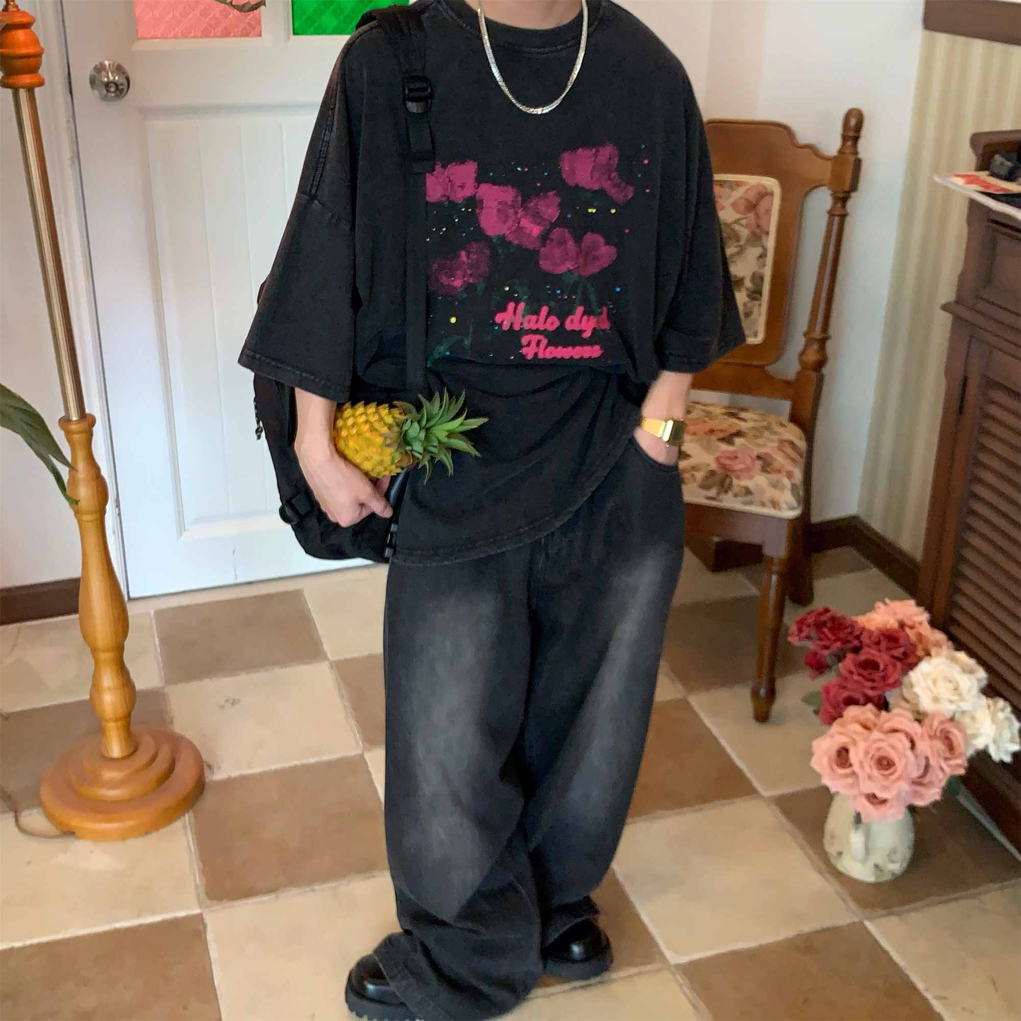 Trendy Vintage Wash Dream Print Short Sleeve T-Shirt for Couples - Unisex Summer High Street Style Tee Trendy Vintage Wash Dream Print Short Sleeve T-Shirt for Couples - Unisex Summer High Street Style Tee