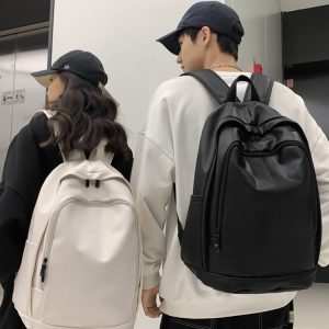 Trendy Water-Resistant Soft Leather Backpack for Men and Women - Large Capacity Minimalist College Campus Bag