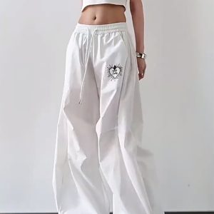 Trendy White Cargo Pants for Women, Loose Fit Hip-Hop Style, Casual Streetwear for Dance and Everyday Wear