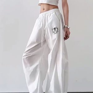 Trendy White Cargo Pants for Women, Loose Fit Hip-Hop Style, Casual Streetwear for Dance and Everyday Wear