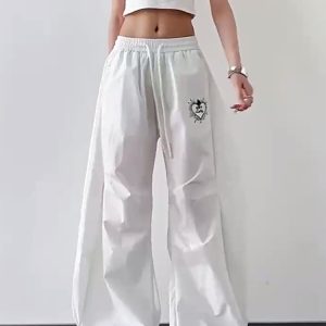 Trendy White Cargo Pants for Women, Loose Fit Hip-Hop Style, Casual Streetwear for Dance and Everyday Wear