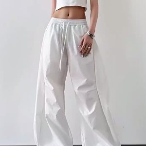 Trendy White Cargo Pants for Women, Loose Fit Hip-Hop Style, Casual Streetwear for Dance and Everyday Wear