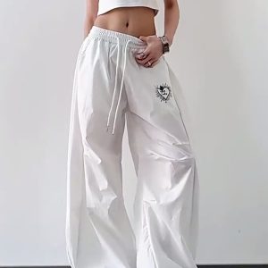 Trendy White Cargo Pants for Women, Loose Fit Hip-Hop Style, Casual Streetwear for Dance and Everyday Wear