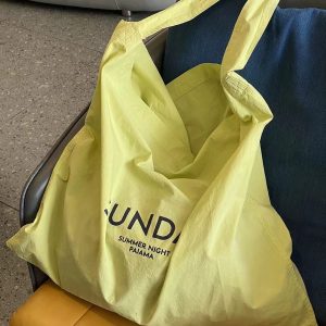 Trendy Women's Blue Striped Canvas Shoulder Bag, Large Capacity, Blogger-Inspired Letter Pattern, Commuting Style