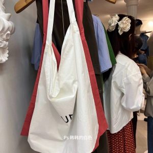 Trendy Women's Blue Striped Canvas Shoulder Bag, Large Capacity, Blogger-Inspired Letter Pattern, Commuting Style