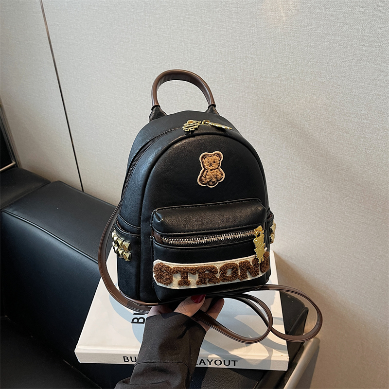 Trendy Women's Casual Letter Backpack - Small High-End Bear Design Fashion Bag for Hiking & Everyday Use, 2025 Style