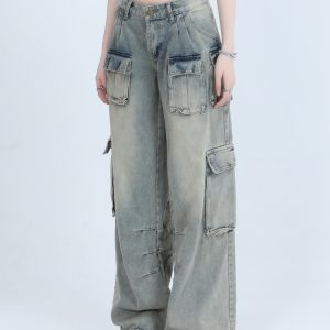 Trendy Women's High Street Cargo Pants, Unique Loose Wide-Leg Design, American Style, Casual Streetwear Fashion