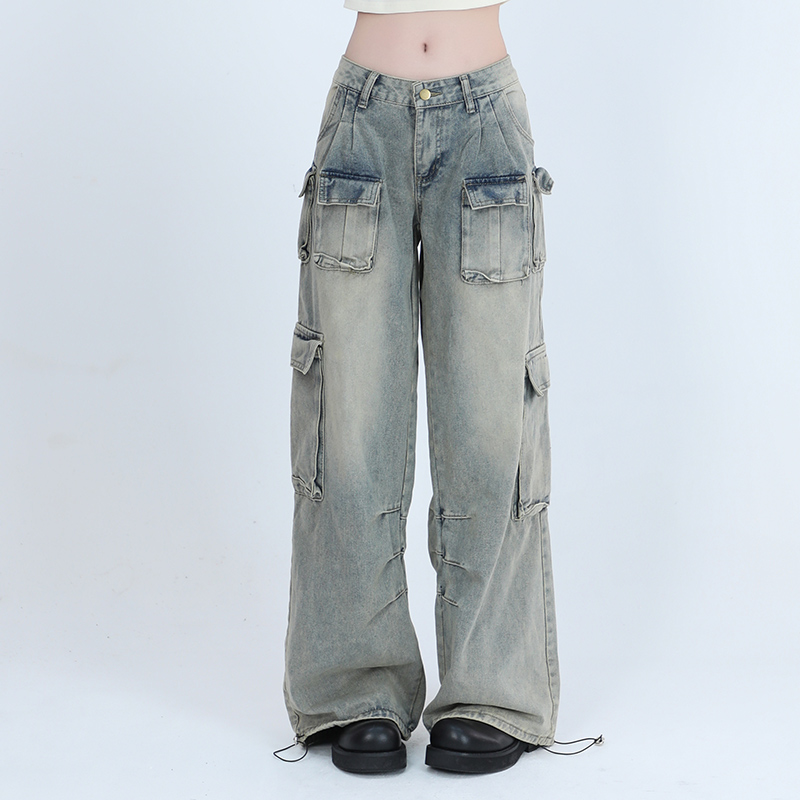 Trendy Women's High Street Cargo Pants, Unique Loose Wide-Leg Design, American Style, Casual Streetwear Fashion