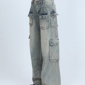 Trendy Women's High Street Cargo Pants, Unique Loose Wide-Leg Design, American Style, Casual Streetwear Fashion