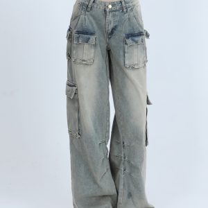 Trendy Women's High Street Cargo Pants, Unique Loose Wide-Leg Design, American Style, Casual Streetwear Fashion