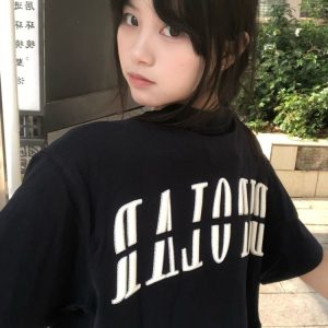 Trendy Women's High Street Embroidered Letter Short Sleeve T-Shirt in White and Gray - Heavyweight American Style Top