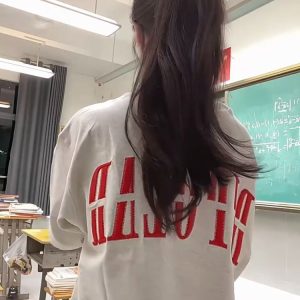 Trendy Women's High Street Embroidered Letter Short Sleeve T-Shirt in White and Gray - Heavyweight American Style Top