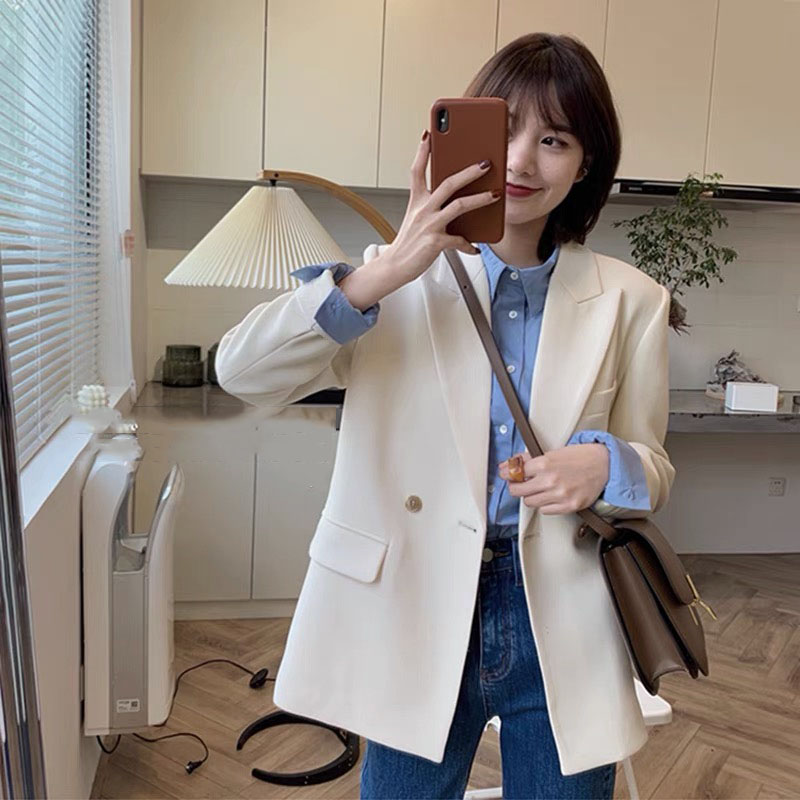 Trendy Women's Loose-Fit Beige Blazer - High-End Street Style Suit Jacket for Spring & Autumn 2025