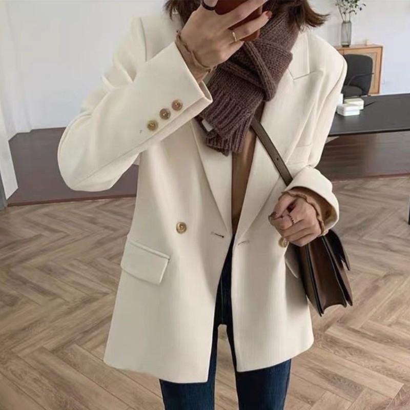 Trendy Women's Loose-Fit Beige Blazer - High-End Street Style Suit Jacket for Spring & Autumn 2025