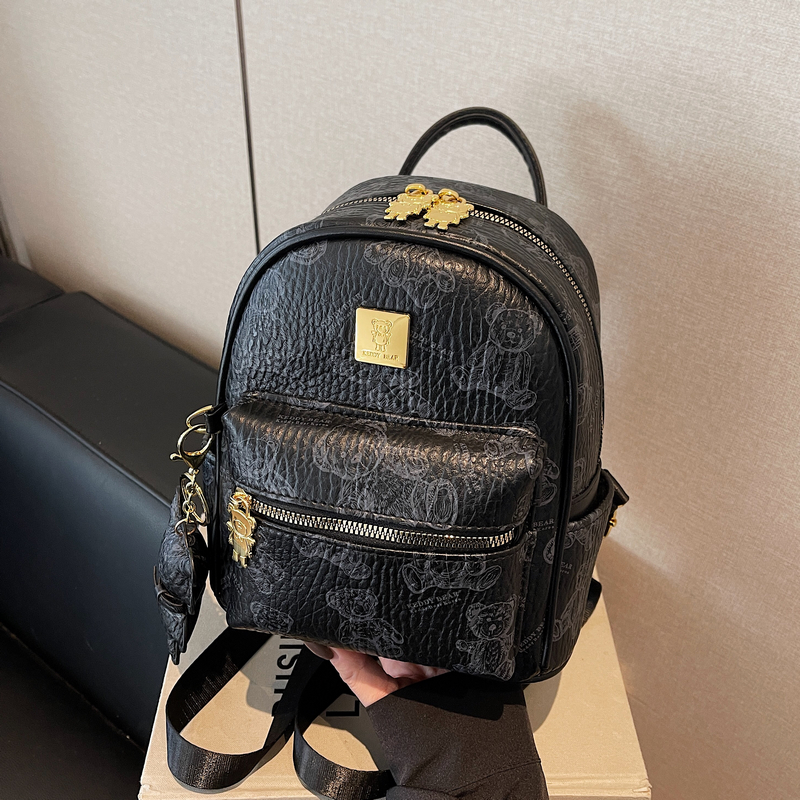 Trendy Women's Mini Backpack with Cute Bear Print - Casual Double Shoulder Bag for 2025 Fashion