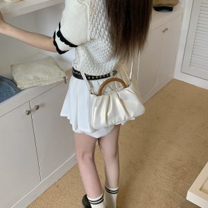 Trendy Women's Pearlescent Cloud Design Handbag with Wooden Handle, Small Crossbody Shoulder Bag for 2023 Fashion