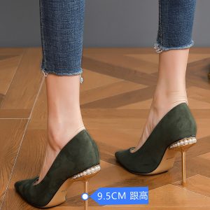 Trendy Women's Suede High Heels, Pearl Accents, Versatile Pointed Toe, Korean Style, Fashionable Thin Heel Party Shoes 2025