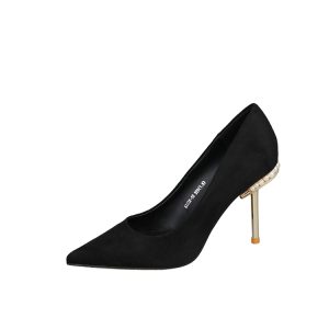Trendy Women's Suede High Heels, Pearl Accents, Versatile Pointed Toe, Korean Style, Fashionable Thin Heel Party Shoes 2025