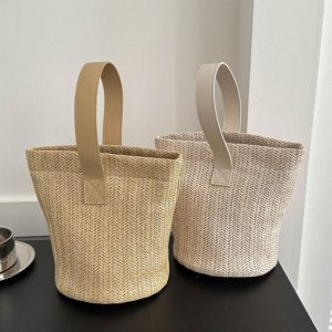 Trendy Woven Beach Bucket Bag - Casual Tote for Women, Handheld Vacation Bag, Perfect for Summer and Coastal Getaways