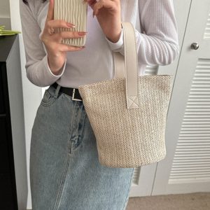 Trendy Woven Beach Bucket Bag - Casual Tote for Women, Handheld Vacation Bag, Perfect for Summer and Coastal Getaways