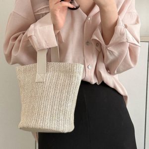 Trendy Woven Beach Bucket Bag - Casual Tote for Women, Handheld Vacation Bag, Perfect for Summer and Coastal Getaways