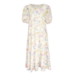Twilight Galaxy Floral Dress - Women's Vintage French Retro Puff Sleeve Long Dress for Summer Vacation Style