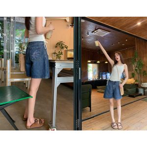 Two-Color Letter Embroidery Shorts for Women - Loose Slim Fit Summer Casual Pants 2025, Y2K Style