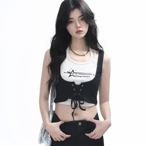 Two-Piece Halter Crop Top for Women with Unique Patchwork Design - Spicy Girl Style, Perfect for 90s and Y2K Fashion Lovers