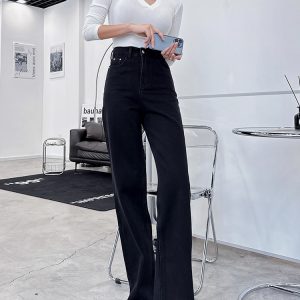 Ultra-Long High-Waisted Vintage Jeans for Women - Slim-Fit, Floor-Length, Lightweight Fabric, Perfect for 90s and Y2K Styles