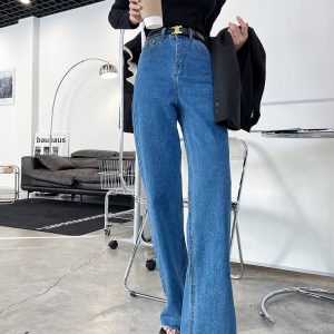 Ultra-Long High-Waisted Vintage Jeans for Women - Slim-Fit, Floor-Length, Lightweight Fabric, Perfect for 90s and Y2K Styles