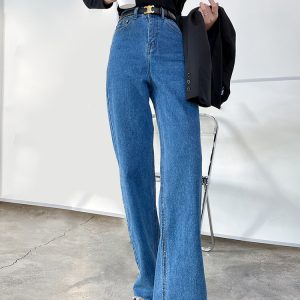 Ultra-Long High-Waisted Vintage Jeans for Women - Slim-Fit, Floor-Length, Lightweight Fabric, Perfect for 90s and Y2K Styles