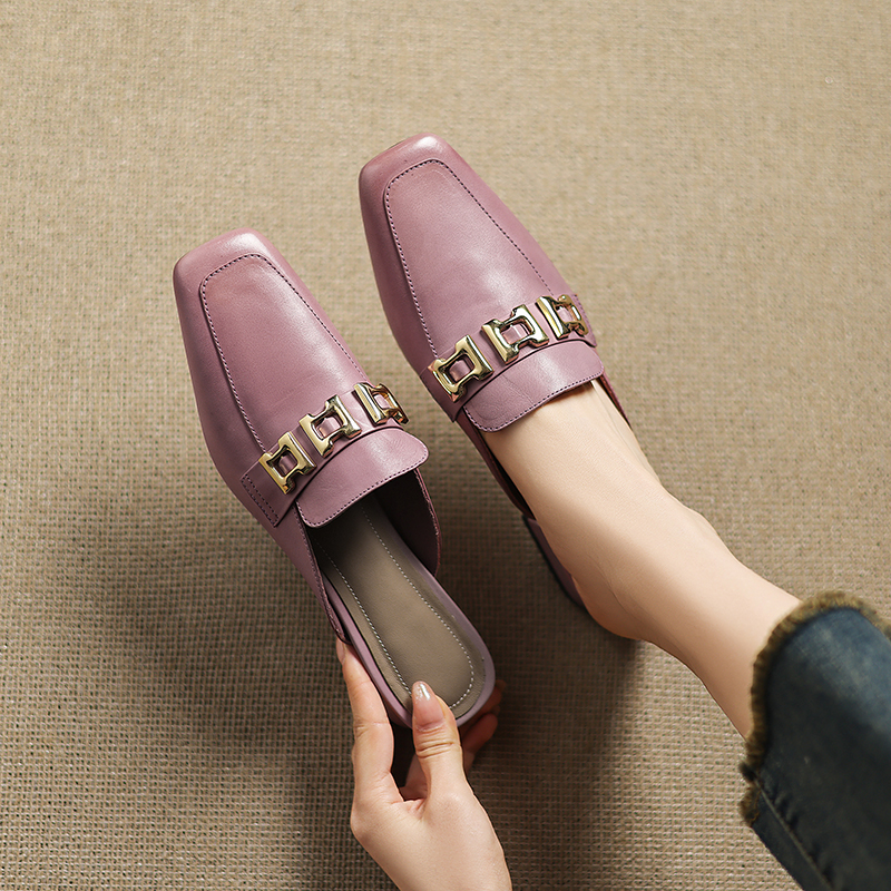 Ultra-Soft Genuine Leather Open-Toe Mule Shoes with Chunky Heels - Comfortable Italian Slippers for Everyday Style