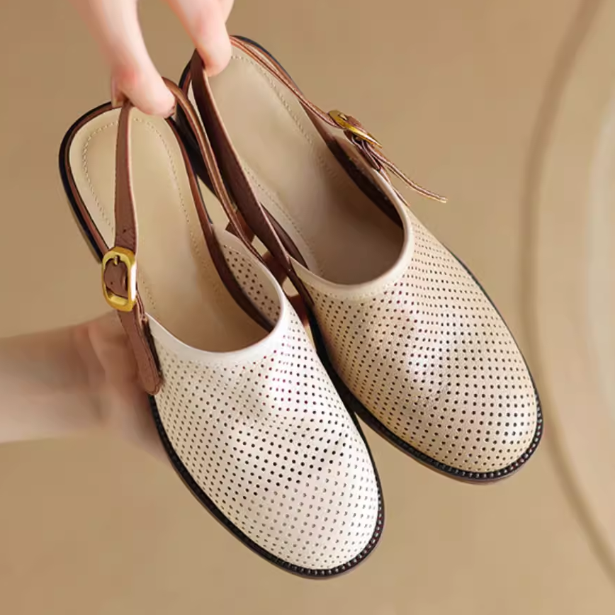 Ultra-Soft Lambskin Hollow-Out Toe Women's Sandals - Vintage-Inspired Design for Chic Summer Style