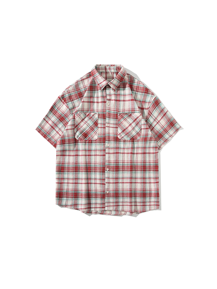 Unisex American Retro Brushed Plaid Short Sleeve T-Shirt - Casual Loose Fit Summer Shirt for Couples Unisex American Retro Brushed Plaid Short Sleeve T-Shirt - Casual Loose Fit Summer Shirt for Couples