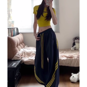 Unisex American Retro Color-Blocking Wide-Leg Cargo Pants - 90s Inspired, Spring 2025 Loose Casual Sportswear