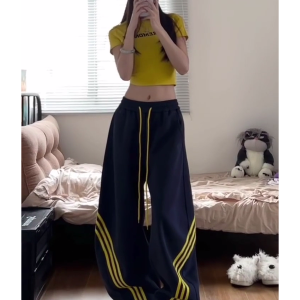 Unisex American Retro Color-Blocking Wide-Leg Cargo Pants - 90s Inspired, Spring 2025 Loose Casual Sportswear