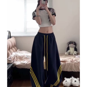 Unisex American Retro Color-Blocking Wide-Leg Cargo Pants - 90s Inspired, Spring 2025 Loose Casual Sportswear
